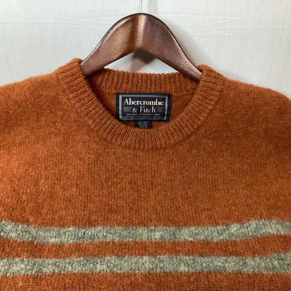 Abercrombie Fitch Mens Crewneck Sweater Orange Wool Striped XL - Picture 7 of 11